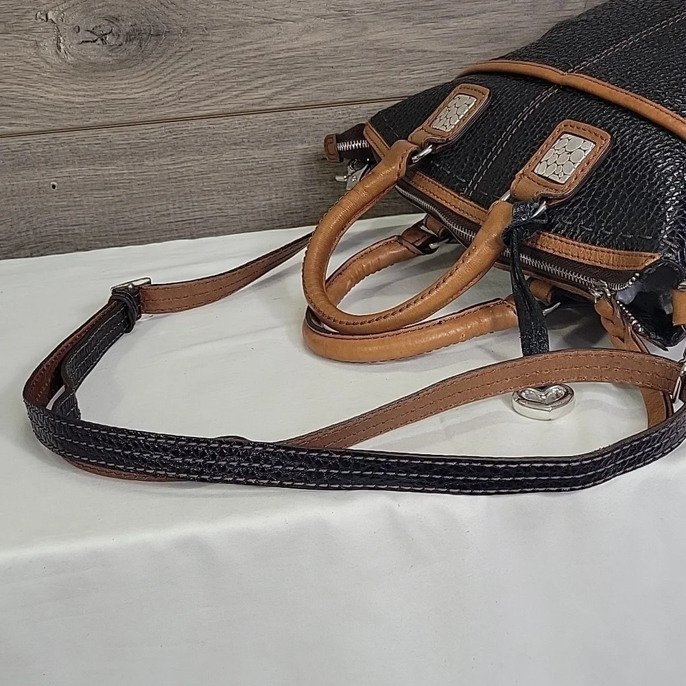 Brighton Black and Brown Pebble Leather Tote Crossbody Bag